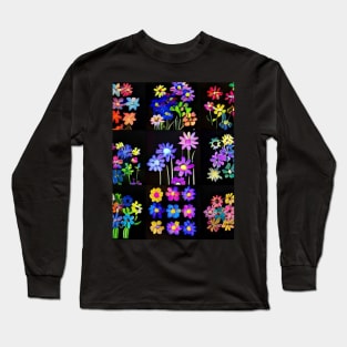 Rainbow Flowers - Black Style Long Sleeve T-Shirt